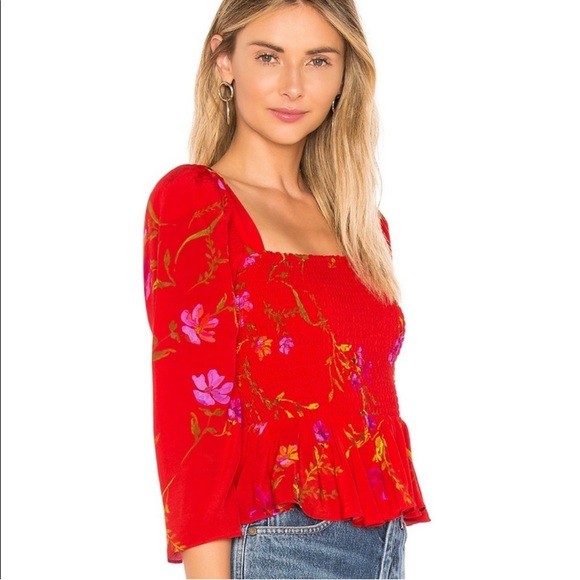 NWOT Lovers + Friends Smocked Faye Floral Puff Sleeve Top - Picture 2 of 11